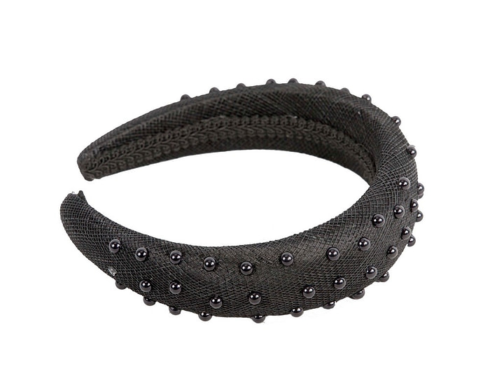 Black sinamay headband with pearls by Max Alexander - Image 4
