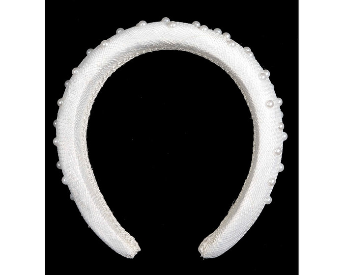 White sinamay headband with pearls by Max Alexander - Image 4