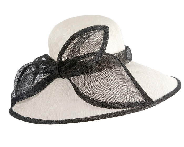Large cream & black sinamay hat with bow - Image 2