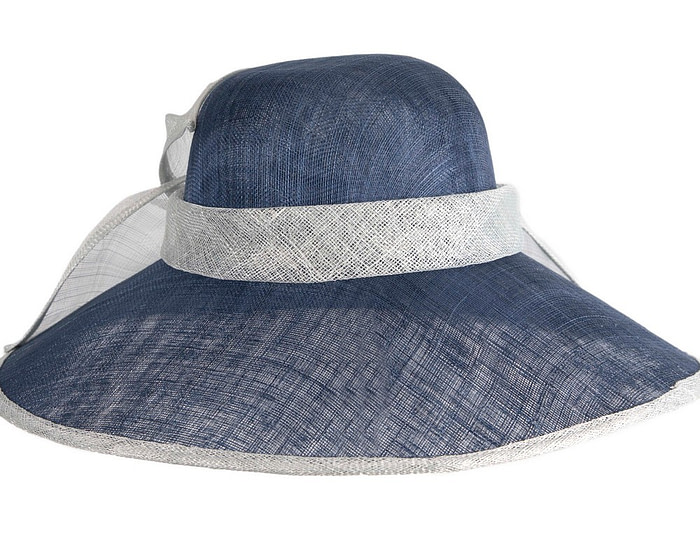 Large navy & blue sinamay hat with bow - Image 3