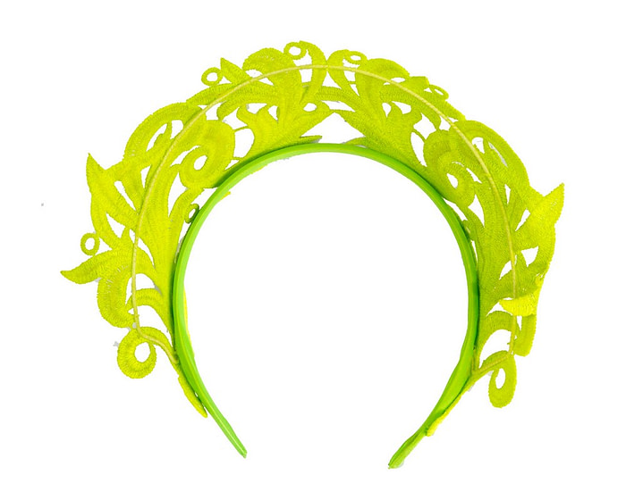 Modern fluro lime crown racing fascinator by Max Alexander - Image 4
