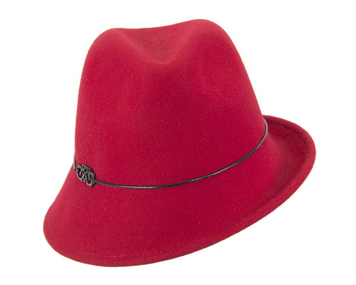 Red felt ladeis winter fedora hat - Hats From OZ