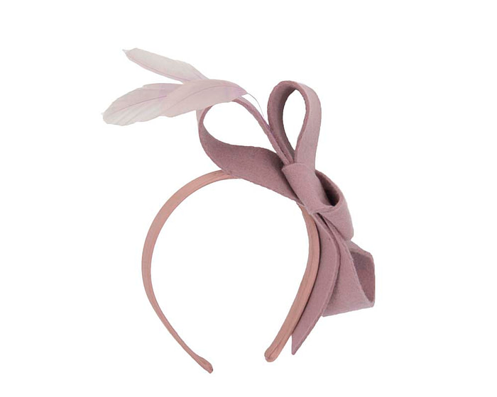 Dusty pink felt bow winter racing fascinator - Hats From OZ