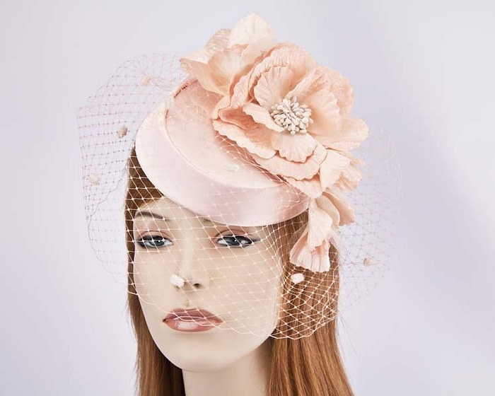 Custom made pillbox with flowers & face veiling - Hats From OZ