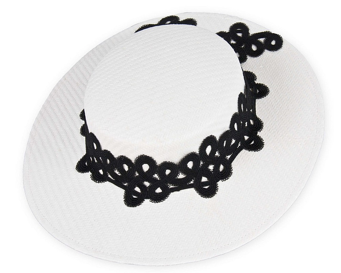 White & Black boater hat with lace - Hats From OZ