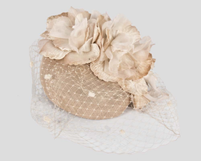 Nude pillbox with flower & veil by Fillies Collection - Hats From OZ