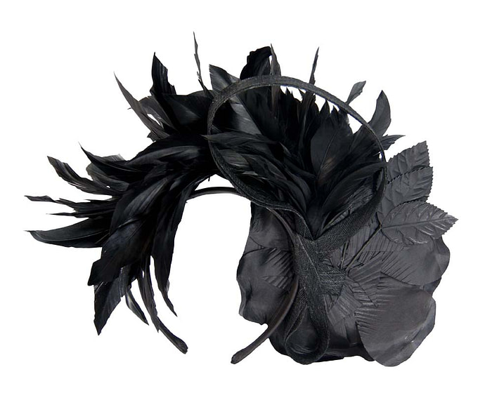Black flower & feathers fascinator - Hats From OZ