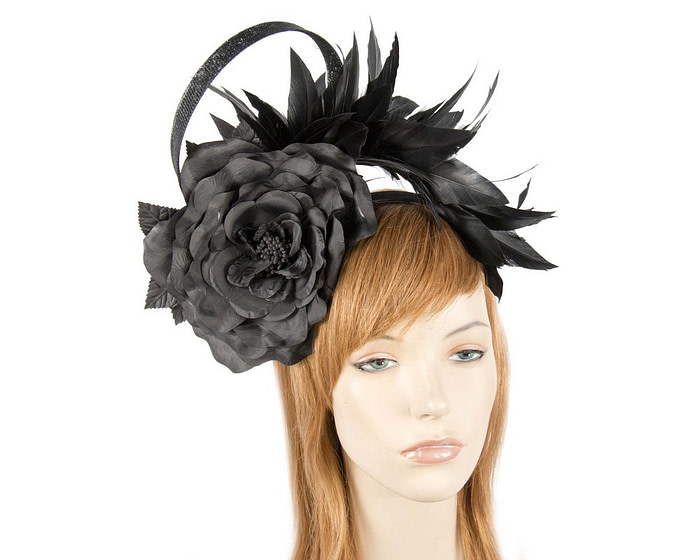 Black flower & feathers fascinator - Hats From OZ
