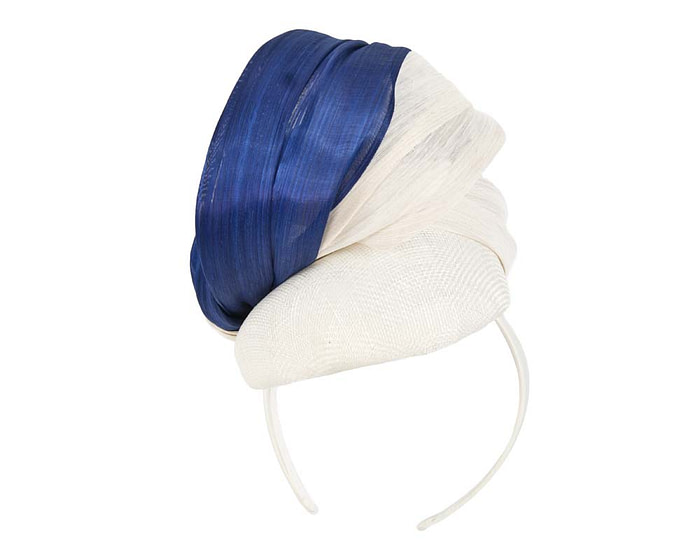 Blue & Cream silk abaca pillbox - Hats From OZ