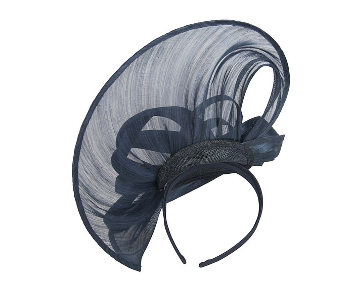 Large navy silk abaca heart fascinator - Hats From OZ