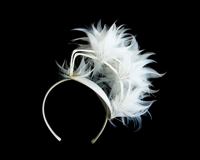 Large cream feather racing fascinator by Max Alexander - Hats From OZ