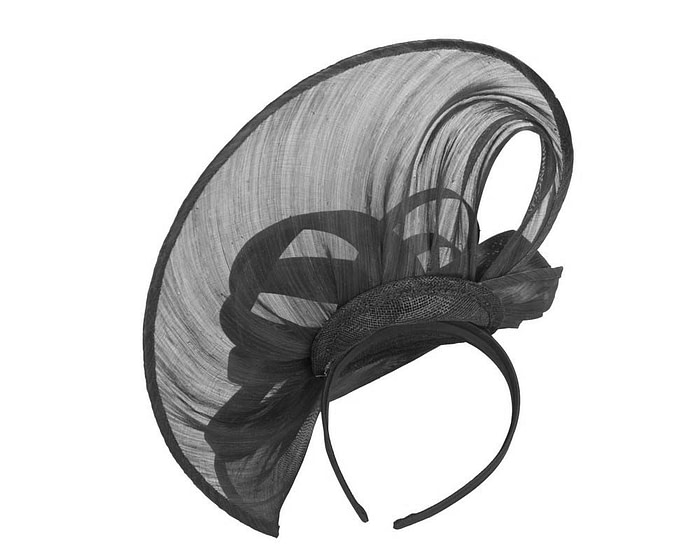Large black silk abaca heart fascinator - Hats From OZ