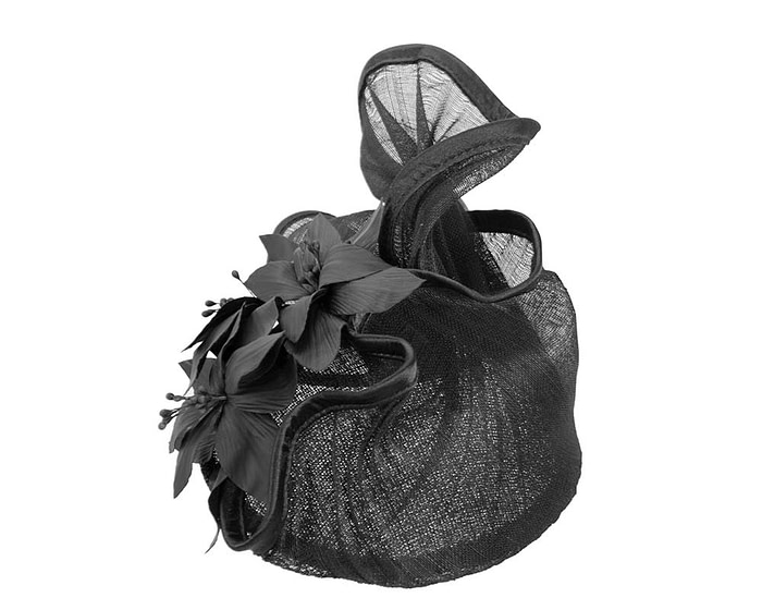 Sculptured black fascinator with leather flowers - Hats From OZ