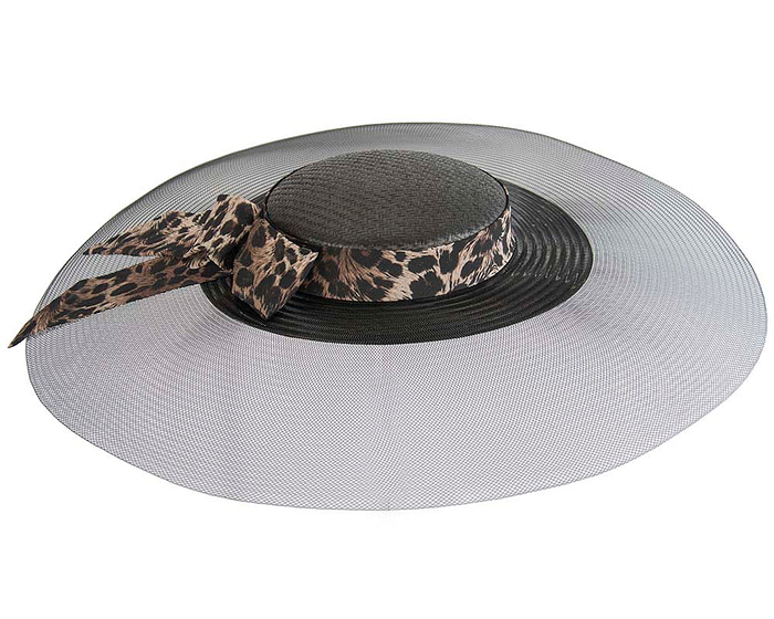 Bespoke black & leopard wide brim boater hat - Hats From OZ