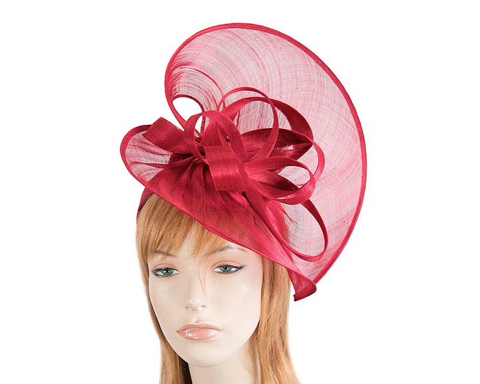 Large red silk abaca heart fascinator - Hats From OZ