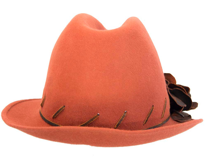 Exclusive rabbit fur fedora hat with leather flower - Hats From OZ