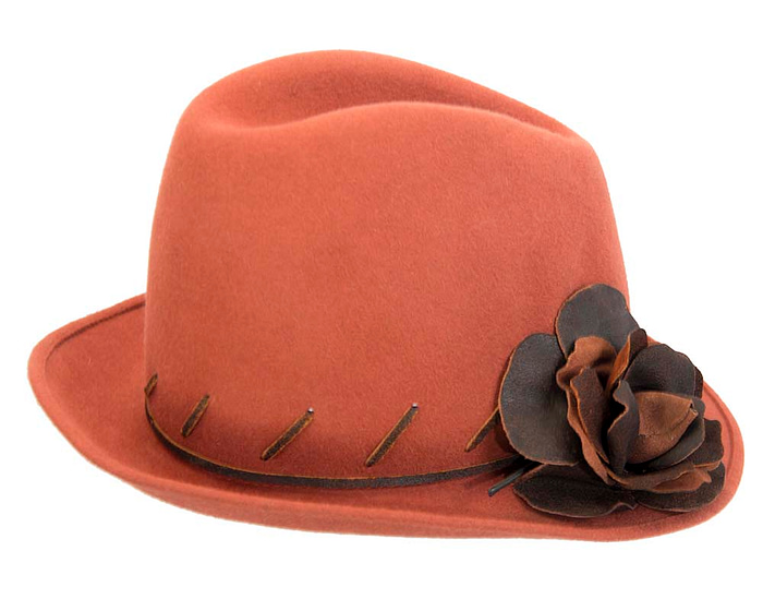 Exclusive rabbit fur fedora hat with leather flower - Hats From OZ