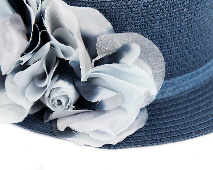 Straw navy hat with silk flower - Hats From OZ