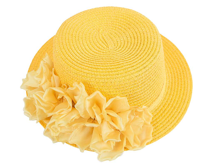 Straw yellow hat with silk flower - Hats From OZ