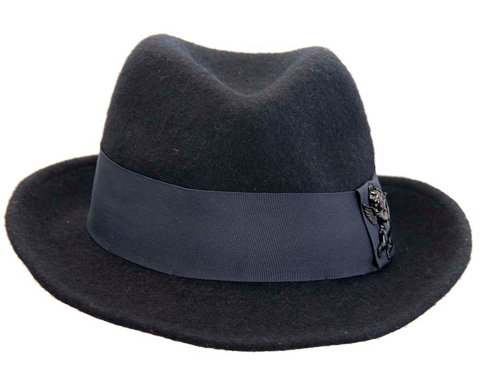 French navy mohair rabbit fur unisex fedora hat - Hats From OZ