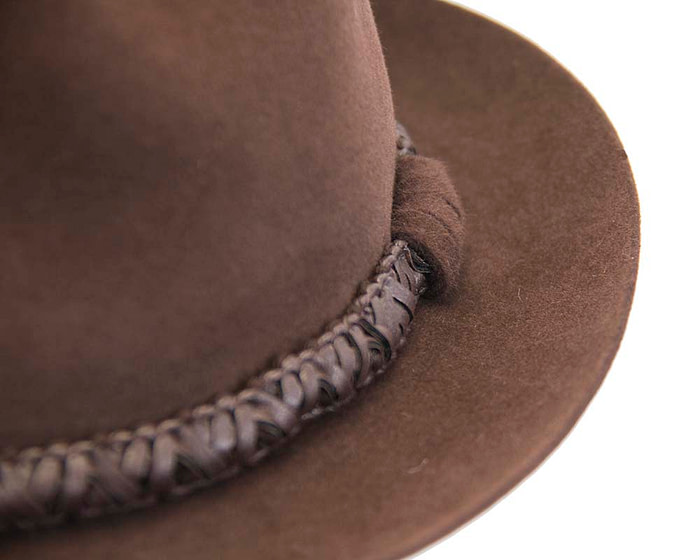 Brown unisex rabbit fur fedora hat with leather trim - Hats From OZ
