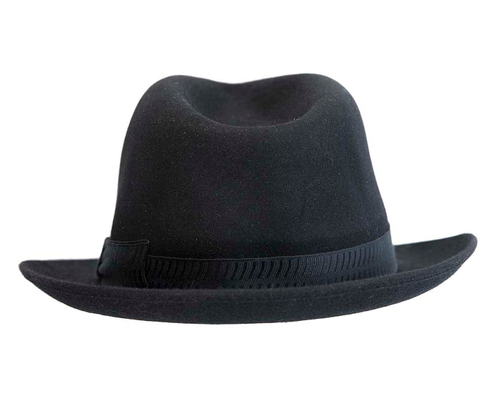 Black rabbit fur mens wide brim fedora hat - Hats From OZ
