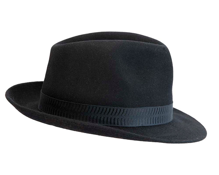 Black rabbit fur mens wide brim fedora hat - Hats From OZ
