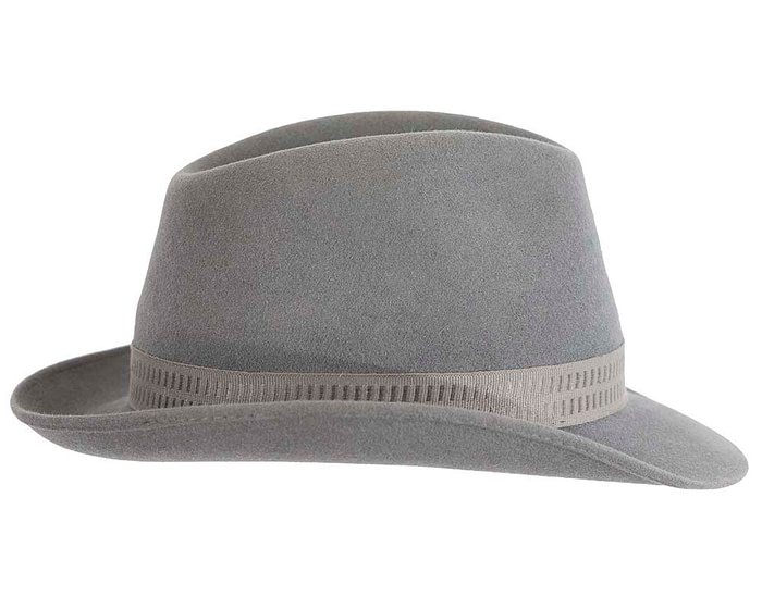 Grey rabbit fur mens wide brim fedora hat - Hats From OZ