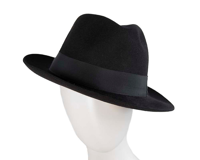 Black rabbit fur wide brim fedora hat - Hats From OZ