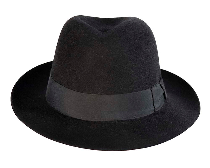 Black rabbit fur wide brim fedora hat - Hats From OZ