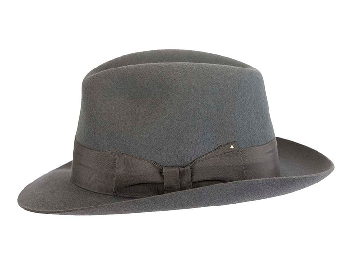 Grey rabbit fur wide brim fedora hat - Hats From OZ