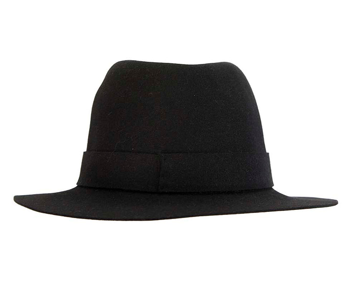 Black rabbit fur wide brim ladies fedora hat - Hats From OZ