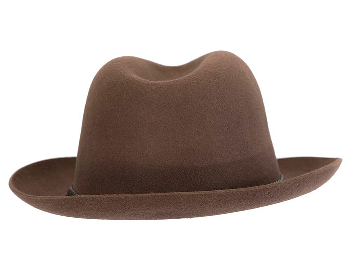 Brown unisex rabbit fur fedora hat, leather trim & buckle - Hats From OZ