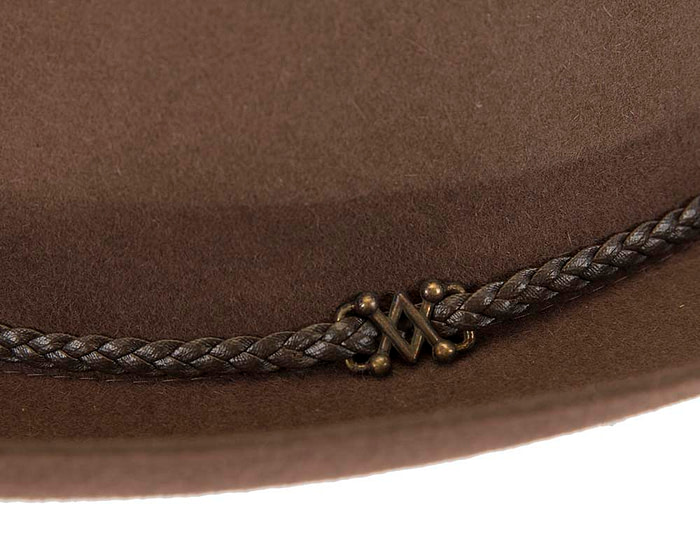 Brown unisex rabbit fur fedora hat, leather trim & buckle - Hats From OZ