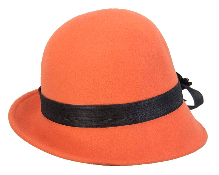 Orange felt cloche hat with lace by Fillies Collection - Hats From OZ