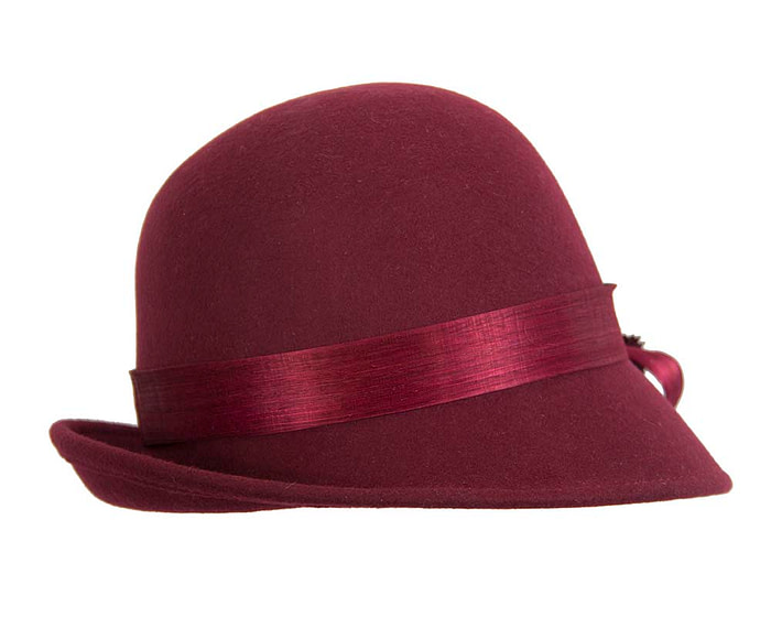 Burgundy wine felt cloche hat with lace by Fillies Collection - Hats From OZ