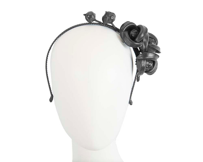 Black leather flowers headband by Max Alexander - Hats From OZ