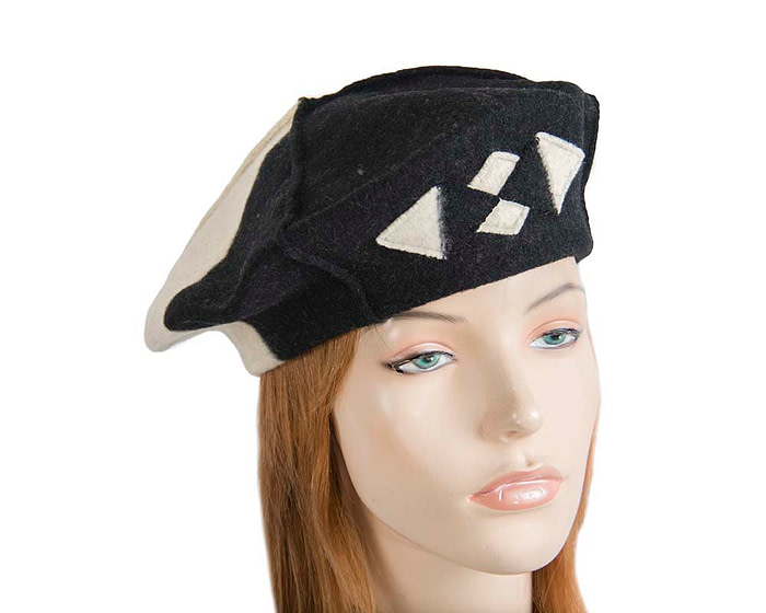 Cream & black winter french beret by Max Alexander - Hats From OZ