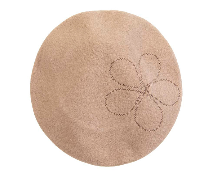 Beige embroidered winter beret by Max Alexander - Hats From OZ