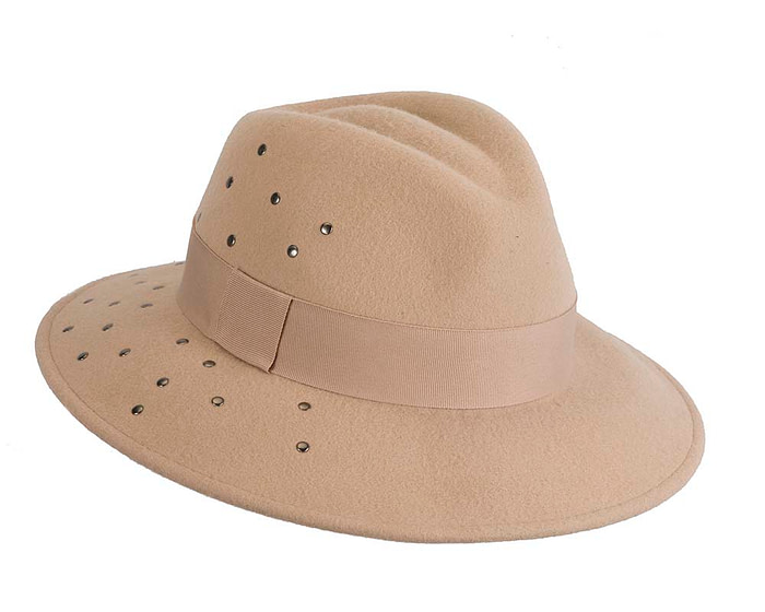 Exclusive wide brim beige fedora felt hat by Max Alexander - Hats From OZ