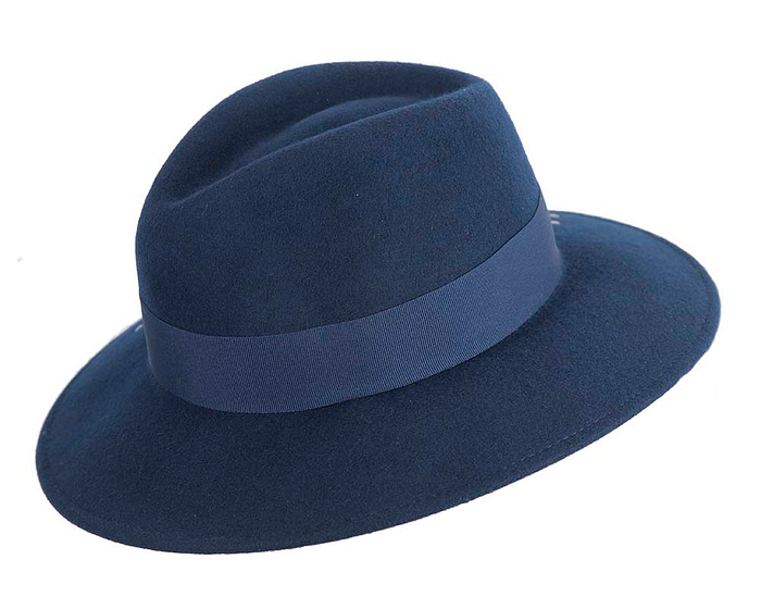 Exclusive wide brim navy fedora felt hat by Max Alexander - Hats From OZ