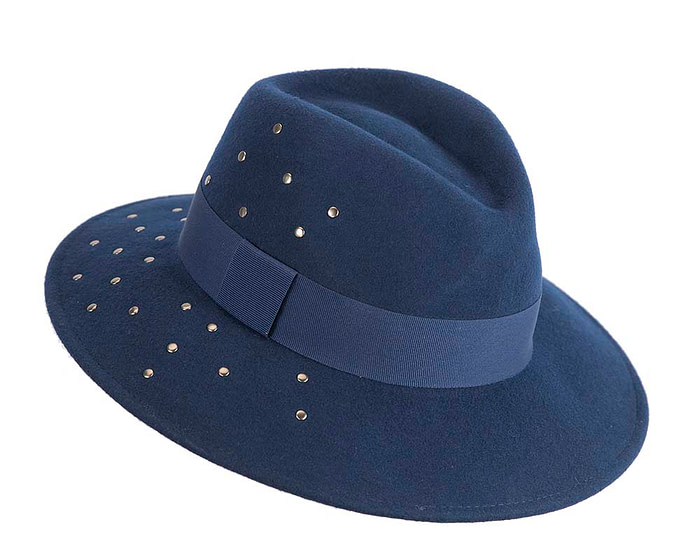 Exclusive wide brim navy fedora felt hat by Max Alexander - Hats From OZ