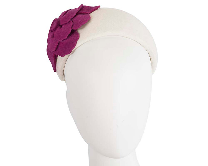 Wide cream & fuchsia winter headband with flower by Max Alexander - Hats From OZ