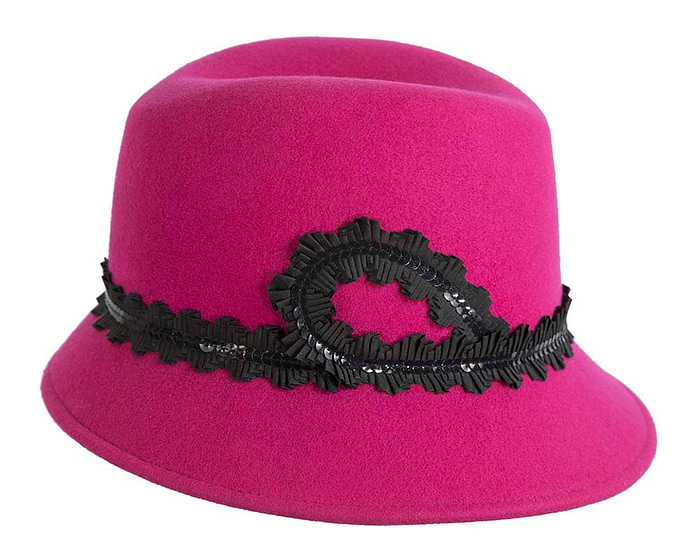 Hot Pink ladies winter felt fedora hat by Cupids Millinery - Hats From OZ