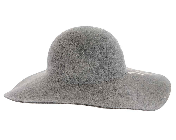 Wide brim charcoal winter cloche hat by Cupids Millinery Melbourne - Hats From OZ