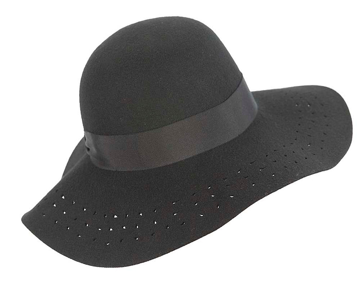 Wide brim black winter cloche hat by Cupids Millinery Melbourne - Hats From OZ