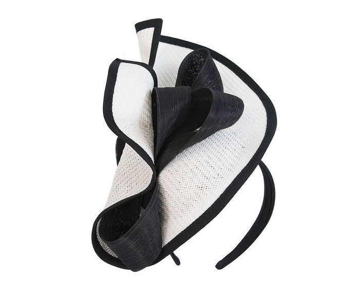 Large white & black Fillies Collection racing fascinator with bow - Hats From OZ