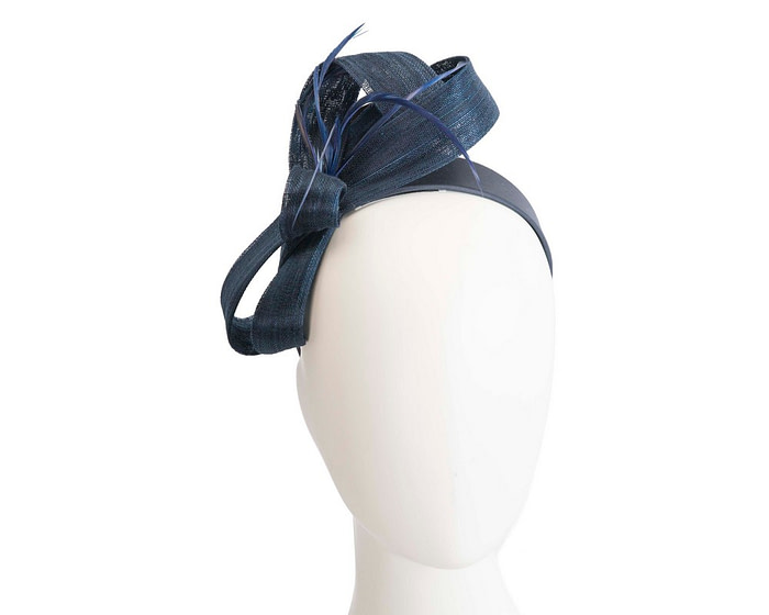 Navy abaca loops and feathers racing fascinator by Fillies Collection - Hats From OZ