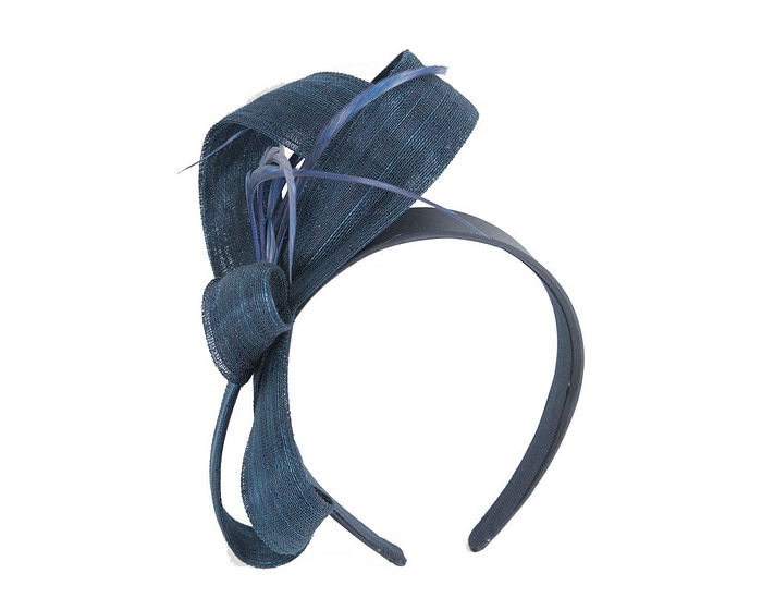 Navy abaca loops and feathers racing fascinator by Fillies Collection - Hats From OZ