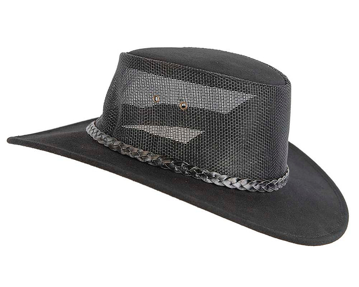 Black Australian Suede Leather Cooler Jacaru Hat - Hats From OZ